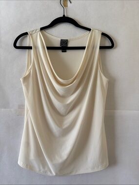 CLARA SUN WOO Ivory Drape Cowl Neck Sz M Sleeveless Blouse Minimalist Quiet Luxe